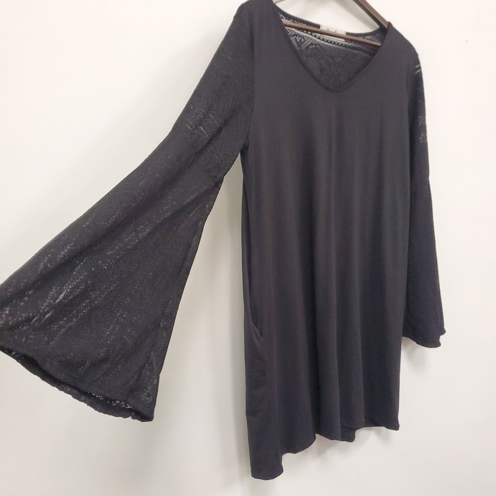 Haptics Flare Sleeve Lace Mini Dress Size S Oversized Black Witchy Goth Romantic